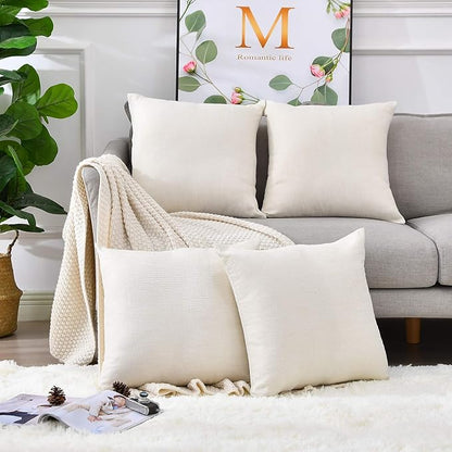 Linen Throw Pillow Covers 18 x 18 Beige Decorative Blank Couch Pillow Covers for Sublimation Bed Sofa Farmhouse Cushion Cases Set of 4