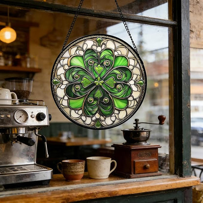 DASTOLL Stained Glass Window Hanging St. Ripak Festival Green Lucky Clover Large 15" - Suncatcher Door Garden Sun Catcher Ireland Decor Mother's Day for Mom Woman Her Men Sisters