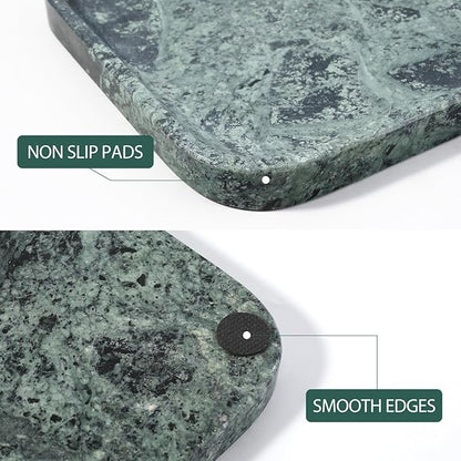 Koville Marble Tray, 12"x8" Natural Marble Vanity Tray for Countertop Bathroom Kitchen Dresser, Decorative Marble Catchall Trays for Perfume Jewelry, Rectangular Stone Serving Tray(Green)