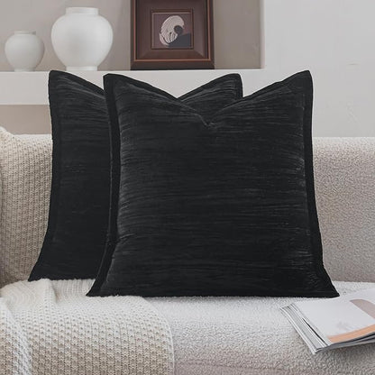 Neelvin Set of 2 Velvet Decorative Throw Pillow Covers 16x16 Inch Black Modern Luxury Cushion Covers Textured Pillow Cases for Living Room Home Decor Couch Sofa