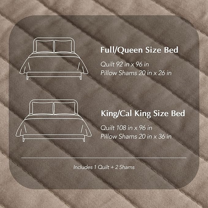 EVERGRACEHOME Cotton Sateen Quilt Set Queen Size, Pre-Washed Cotton Channel Stitch Coverlet Bedspread, 3 Pieces Lightweight Soft Bedding Sets for All Season, with 2 Pillow Shams, Stone Taupe