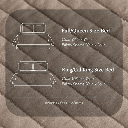 EVERGRACEHOME Cotton Sateen Quilt Set King Size, Pre-Washed Cotton Channel Stitch Coverlet Bedspread, 3 Pieces Lightweight Soft Bedding Sets for All Season, with 2 Pillow Shams, Stone Taupe