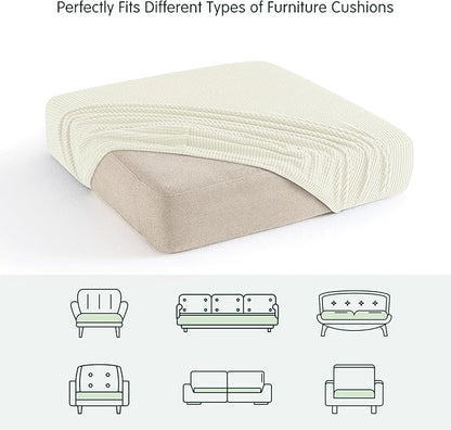 CHUN YI 2PC Stretch Couch Cushion Covers, Sofa Seat Slipcovers Suitable for Armchair Loveseat Sofa with Spandex Jacquard Fabric(2pc,Ivory White)