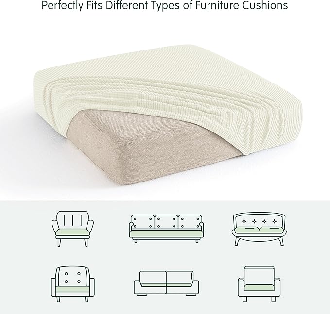 CHUN YI Medium Couch Cushion Cover Stretch for Loveseat, Sofa Seat Slipcovers for Pets, Suitable for Armchair Loveseat Sofa with Spandex Jacquard Washable Fabric(Medium,Ivory White/Cream)