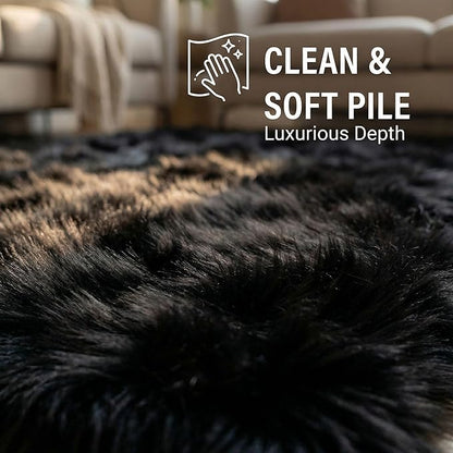 Super Area Rugs Ultra Soft & Fluffy Faux Sheepskin Rug, Black 2 x 3 Feet Carpet for Bedroom Living Room