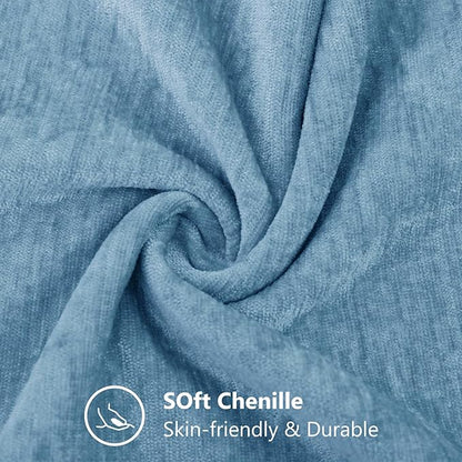 decorUhome Chenille Grey Blue Throw Pillow Covers 18x18 Inch Set of 2, Decorative Soft Couch Pillow Covers Solid Dyed Accent Farmhouse Neutral Square Pillow Cases for Sofa Bed Living Room