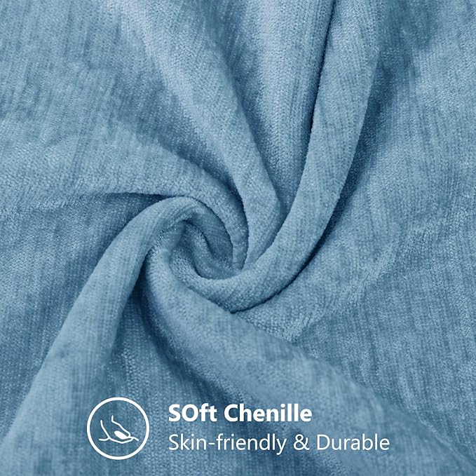 decorUhome Chenille Grey Blue Throw Pillow Covers 20x20 Inch Set of 2, Decorative Soft Couch Pillow Covers Solid Dyed Accent Farmhouse Neutral Square Pillow Cases for Sofa Bed Living Room