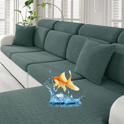 MAXIJIN Waterproof Couch Cushion Covers Stretch Sofa Seat Slipcovers Washable，Sectional Outdoor Cushion Covers with Elastic Bottom for Dogs Pets Kids (1 Pc Cushion Cover, Pea Green)
