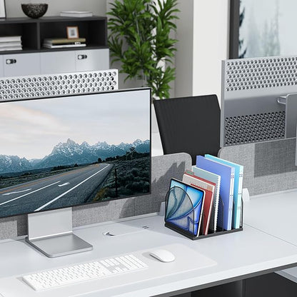 gianotter Desktop File Organizer, Desk Organizer with 5 Compartments, Paper Organizer for Desk, Workspace Organizers for Office Supplies (Black)