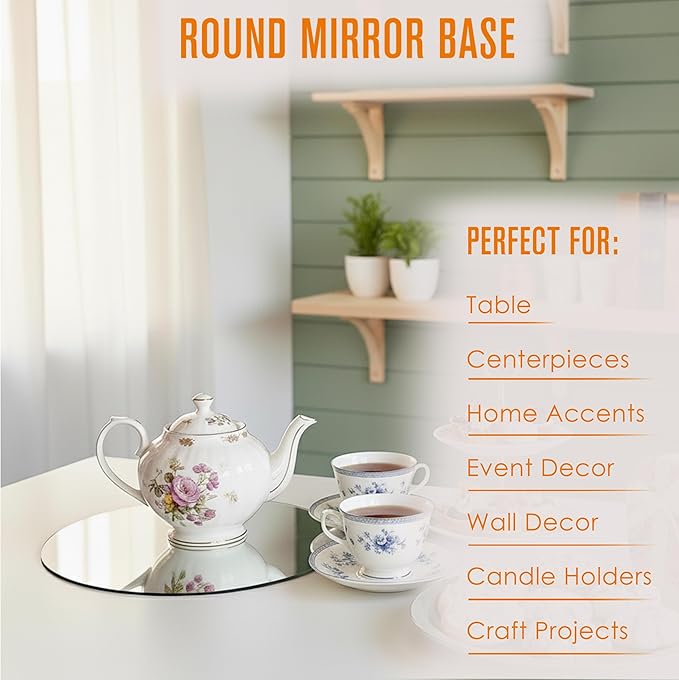 Houseables Mirror Centerpieces for Tables, Round Mirrors for Centerpieces, Mirrored Trays, Round Table Plate Tray, Circle, Glass Charger, Wedding, Center Piece, Small, Base, Candle, 12 Inch, 12 Pack