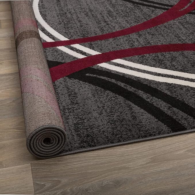 Rugshop Modern Wavy Circles Design Non-Shedding Accent Rug, Carpet for Entryway or Bathroom, Red, 2' x 3'