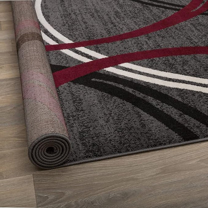 Rugshop Modern Wavy Circles Design Non-Shedding Accent Rug, Carpet for Entryway or Bathroom, Red, 2' x 3'