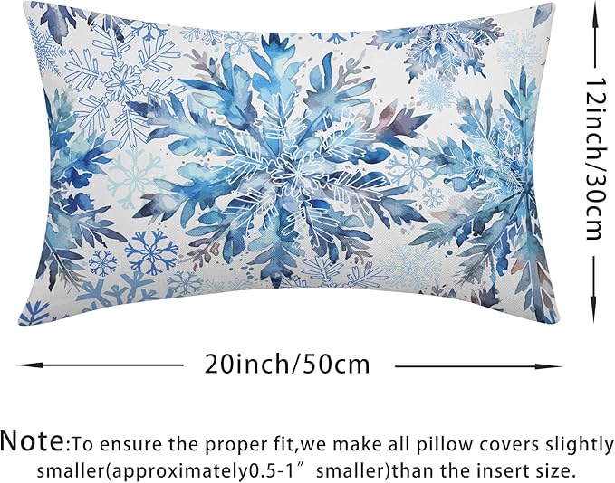 Christmas Pillow Covers 12x20 Set of 2 Decorations Blue White Snowflakes Throw Pillow Covers Decorative Vintage Winter Pillow Case Farmhouse Rustic Pillowcases Cozy Soft for Sofa Bed Chair Home Decor