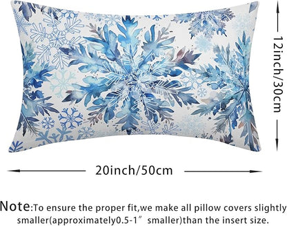 Christmas Pillow Covers 12x20 Set of 2 Decorations Blue White Snowflakes Throw Pillow Covers Decorative Vintage Winter Pillow Case Farmhouse Rustic Pillowcases Cozy Soft for Sofa Bed Chair Home Decor
