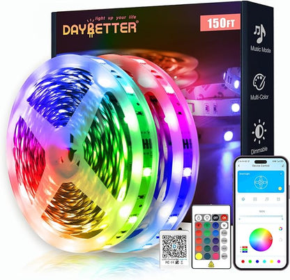 DAYBETTER Smart RGB Led Strip Lights, 150ft Led Lights for Bedroom with App Control, Multicolor Changing Led Light Strips Apply for Home Decor, Living Room, Kitchen, Home Party Decoration