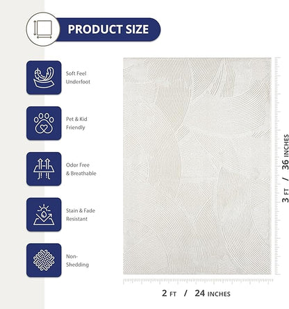 Abani Zen 2' x 3' Cream Rug – Neutral Brush Stroke Sandbrush Design, Small Soft Accent Rug for Entryway & Bedroom, Durable & Easy to Clean