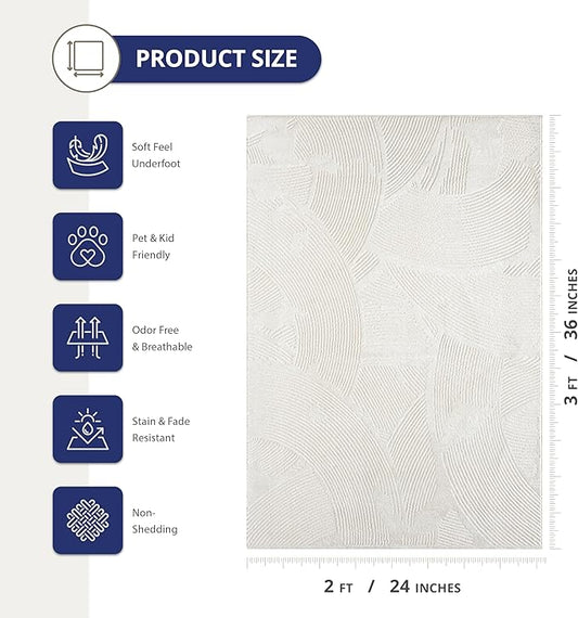 Abani Zen 2' x 3' Cream Rug – Neutral Brush Stroke Sandbrush Design, Small Soft Accent Rug for Entryway & Bedroom, Durable & Easy to Clean