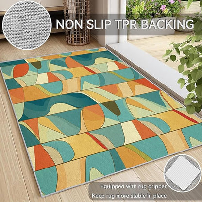 Abstract Rug 6x9 - Abstract Rug, 7x9 Rug, Colorful Swirl Area Rug & Room Decor, Psychedelic Carpet & Home Decor, Washable Non Slip Anti Skid Rugs