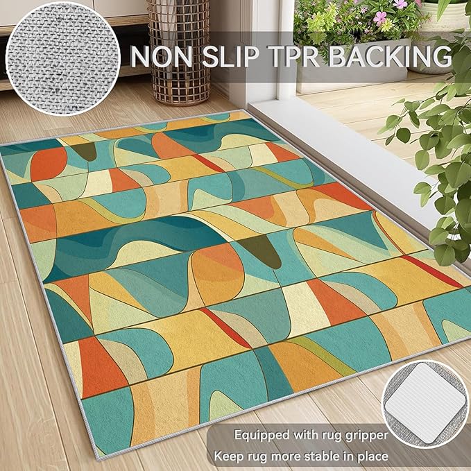 Abstract Rug 6x9 - Abstract Rug, 6x8 Rug, Colorful Swirl Area Rug & Room Decor, Psychedelic Carpet & Home Decor, Washable Non Slip Anti Skid Rugs