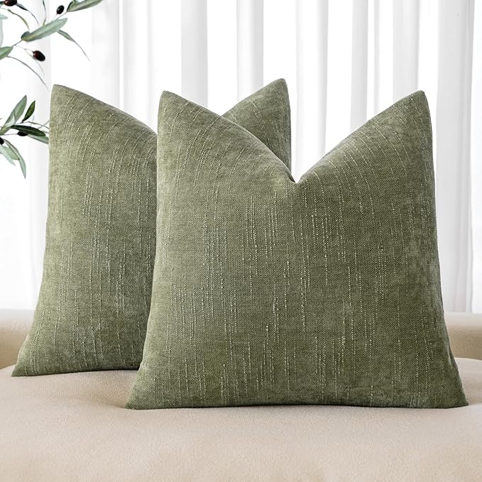 MIULEE Pack of 2 Decorative Throw Pillow Covers Soft Chenille Throw Pillows Solid Textured Cushion Covers for Spring Couch Sofa Bedroom Living Room 18x18 Inch, Sage Geen