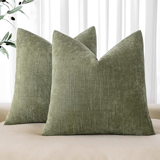 MIULEE Pack of 2 Decorative Throw Pillow Covers Soft Chenille Throw Pillows Solid Textured Cushion Covers for Spring Couch Sofa Bedroom Living Room 20x20 Inch, Sage Geen