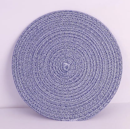 6Pcs Woven Placemats, Mix Blue Cotton Rope Woven Vintage Place Mats, 13.8'' Round Plate Chargers Wicker Tablemats Farmhouse Boho Braided Heat Resistant Outdoor Placemat for Patio Table Decor