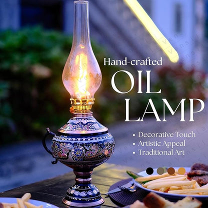 Handmade Copper Oil Lamp for Indoor Use 17.32” Vintage Hurricane Lanterns Decorative Indoor Emergency Lanterns for Power Outages Lights and Decorative Table Lamp Christmas Gift Farmhouse Kitchen Decor