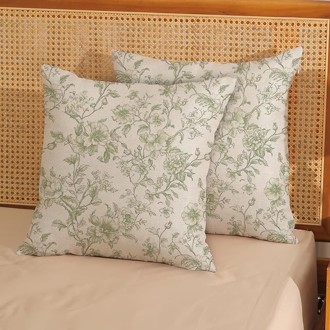 Sage Green Pillow Covers 20x20 Set of 2 Light Green Floral Chinoiserie Throw Pillows Vintage Rustic Toile Flower Decorative Pillow Cases Outdoor Chinoiserie Decor Cushion Case for Couch Sofa