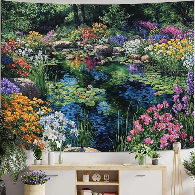 kampdream Scenery Tapestry, Colorful Bloom Landscape Wall Hanging, Nature Home Decor for Bedroom and Living Room Aesthetic Wall Art Decoration