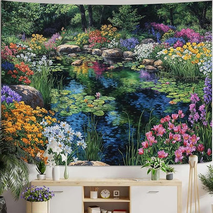 kampdream Scenery Tapestry, Colorful Bloom Landscape Wall Hanging, Nature Home Decor for Bedroom and Living Room Aesthetic Wall Art Decoration