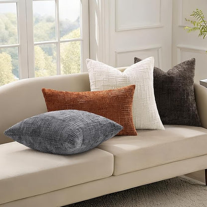 decorUhome Spring Cream White Chenille Throw Pillow Covers 12x20 Set of 2 Textured Slubby Couch Pillow Covers Farmhouse Accent Modern Neutral Decorative Pillow Cases for Bed Sofa Living Room