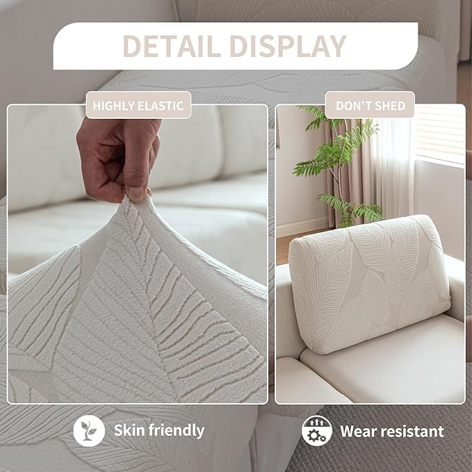Couch Covers for Sectional Sofa, Washable Stretch Soft Sofa Cushion Covers L Shape Sofa Slipcovers Anti Slip Furniture Decor Protector for Pets (1PC Back Couch Cover,Ivory)