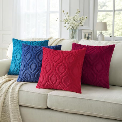 decorUhome Throw Pillow Covers 12x20 Inch Set of 2, Soft Plush Faux Wool Red Solid Couch Pillow Covers, Accent Farmhouse Neutral Square Pillow Cases for Sofa Bed Living Room