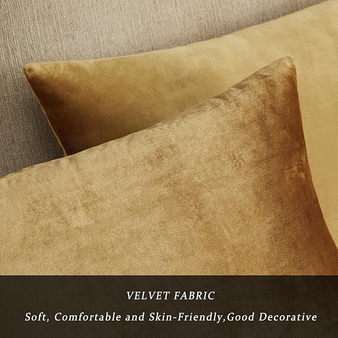 GIGIZAZA Golden Throw Pillow Covers 20x20 Decorative Velvet Cushion Covers Pack of 2 Pillowcase for Sofa