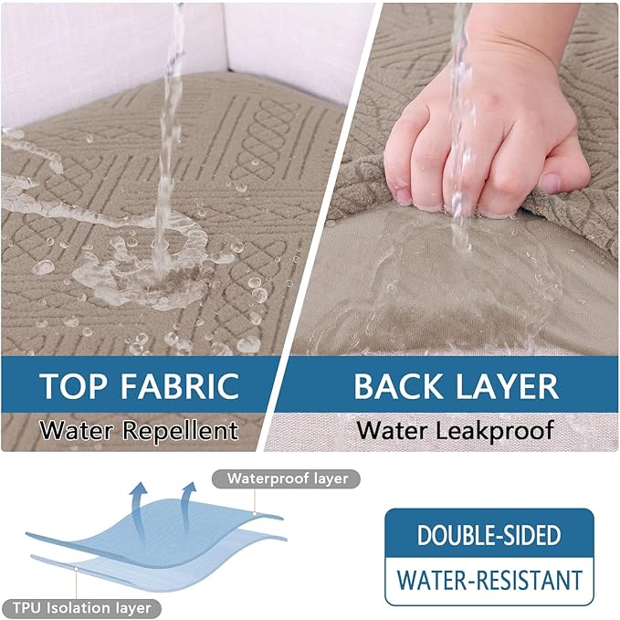 hyha Waterproof Couch Cushion Covers, Waterproof Sectional Couch Covers for 3 Cushion Sofa for Pets, Stretch Sofa Slipcover Washable with Elastic Bottom(3 Packs, Camel)