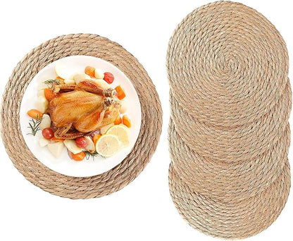 Woven Placemats Set of 4, 12 Inch Rattan Placemats Wicker Place Mats,Natural Farmhouse Jute Braided Table Runner for Kitchen Countertops, Table, Home Decor