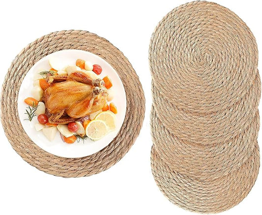 Woven Placemats Set of 4, 12 Inch Rattan Placemats Wicker Place Mats,Natural Farmhouse Jute Braided Table Runner for Kitchen Countertops, Table, Home Decor