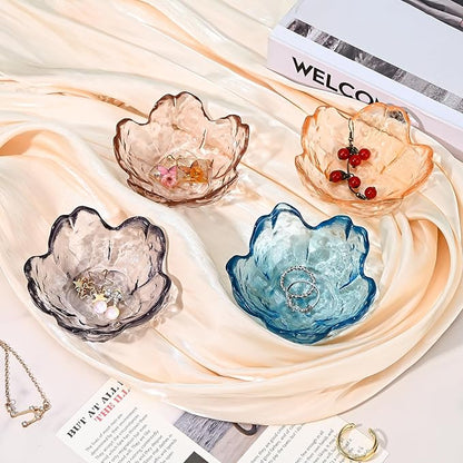 Koythin 2-Piece Glass Jewelry Tray, Mini Ring Dish for Necklace Earring Bracelet, Cute Trinket Tray for Engagement Vanity Bathroom, Crystal Floral Aesthetic Room Decor for Women Girl Mom (Gray)