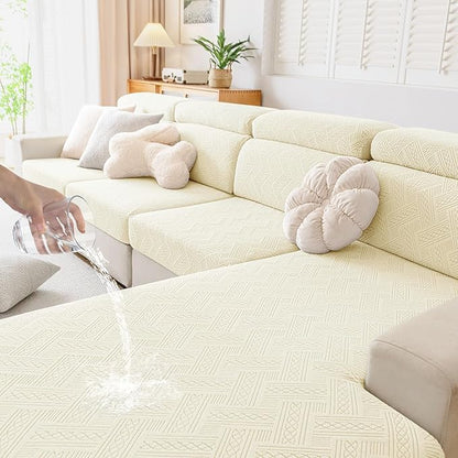 hyha Waterproof Couch Cushion Covers, Waterproof Sectional Couch Covers for 3 Cushion Sofa for Pets, Stretch Sofa Slipcover Washable with Elastic Bottom(Large, Beige)