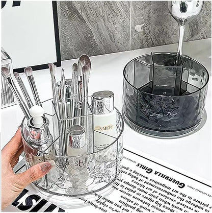 Rotating Pencil Holder, Desk Organizer with Multi-Compartment Design-Stylish, Functional Storage Solution for Home Offices, Classroom, Art Supplies Storage (Light gray ripple)