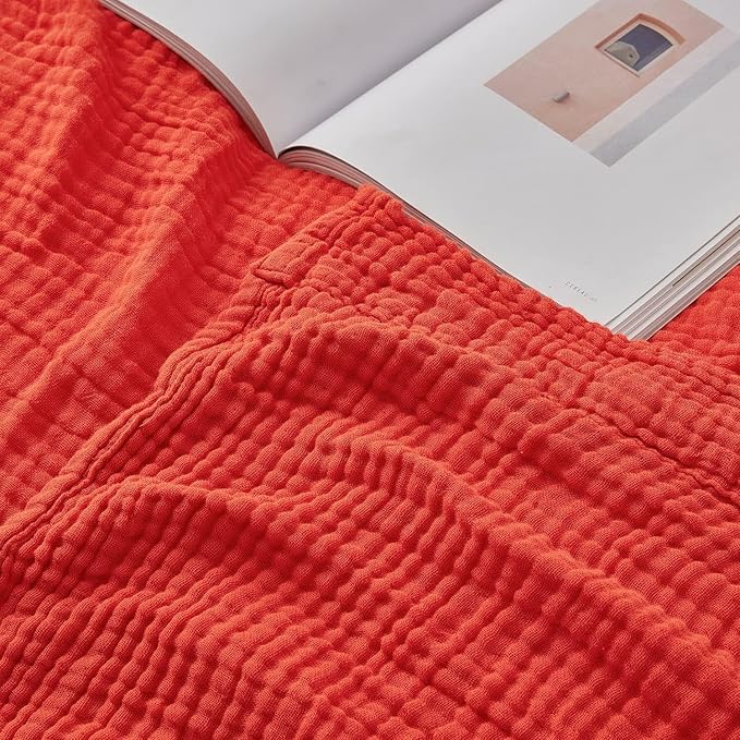 EMME Cotton Throw Blanket - 100% Muslin Soft, Breathable Gauze - All Season, Lightweight - Pre-Washed - Orange Rust, 50"x70"