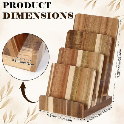 4 Tier Acacia Wood Brochure Display Stand 6 x 9 inch Brochure Holder Pamphlet Display Stand for 5.5 x 8.5 inch 5 x 7 inch Booklets Menus Postcard Holder Multi Purpose Organizer