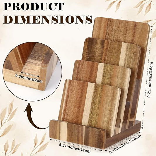 4 Tier Acacia Wood Brochure Display Stand 6 x 9 inch Brochure Holder Pamphlet Display Stand for 5.5 x 8.5 inch 5 x 7 inch Booklets Menus Postcard Holder Multi Purpose Organizer