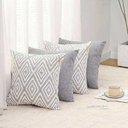 hpuk Decorative Pillow Covers Couch Pillow Covers Throw Pillow Covers for Couch, Sofa, Bed, 17x17 Inch Set of 4 Polyester Farmhouse Pillow Covers, Grey