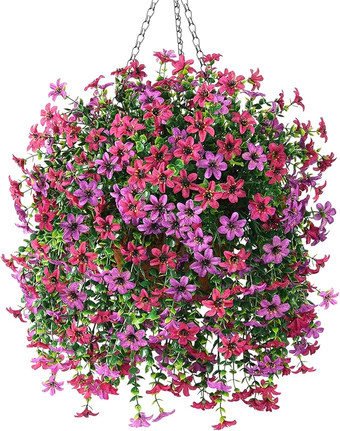 INQCMY Artificial Faux Hanging Flowers Plants Basket for Outdoor Outside Spring Summer Decoration,UV Resistant Fake Silk Daisy in Planter Resistant Look Real for Home Porch Balcony Patio Yard Decor