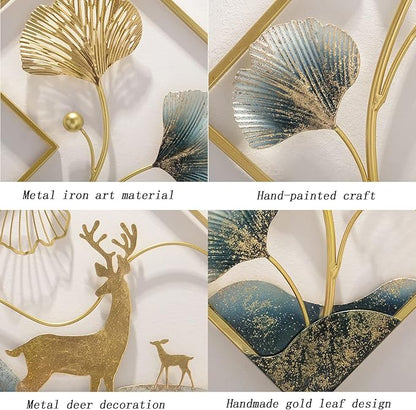 tarkay Metal Wall Art Dining Room Wall Art Decor 3 Piece Large Modern Wall Sculptures 3D Ginkgo Leaf 78x27in Aesthetic Wall Art for Bedroom Office Room Decor Living Room