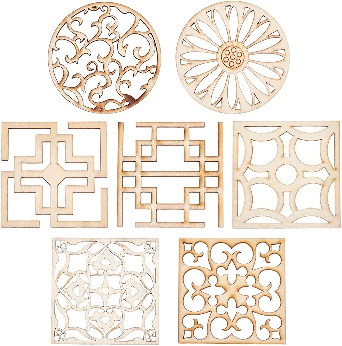 GORGECRAFT 7 Style 14Pcs Wooden Carved Onlay Appliques Carving Decal Corner Craft Unpainted Furniture Home Window Decoration Wood Carving Decal for Dresser Bed Door Cabinet Wardrobe Ceiling