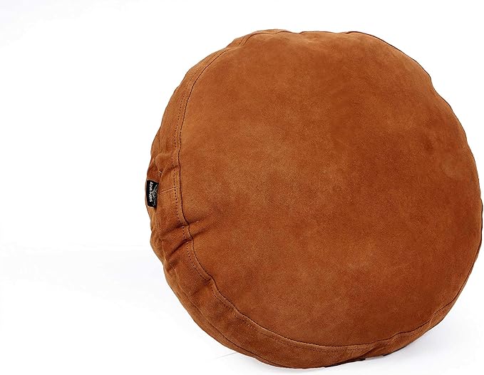D DOLLY LAMB Lambskin Round Leather Pillow Cover - Sofa Cushion Case - Decorative Circular Cushion Throw Covers for Living Room & Bedroom - Camel Diameter 20 Inch