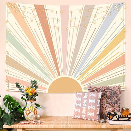 Kanuyee Boho Sun Tapestry Wall Hanging, Retro 70s Abstract Striped Aesthetic Sunrise Vintage Tapestries for Bedroom Living Room 44×60 inch