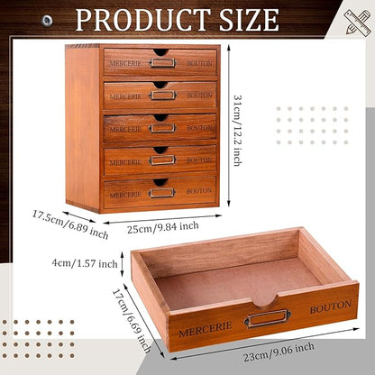 Wesiti 5 Drawer Apothecary Cabinet - Vintage Wooden Desk Organizer - Library Card Catalog Wood Storage Box - Office Desktop Dresser for Stationery, Thread Embroidery, Sewing, Crafts, Junk & Supplies